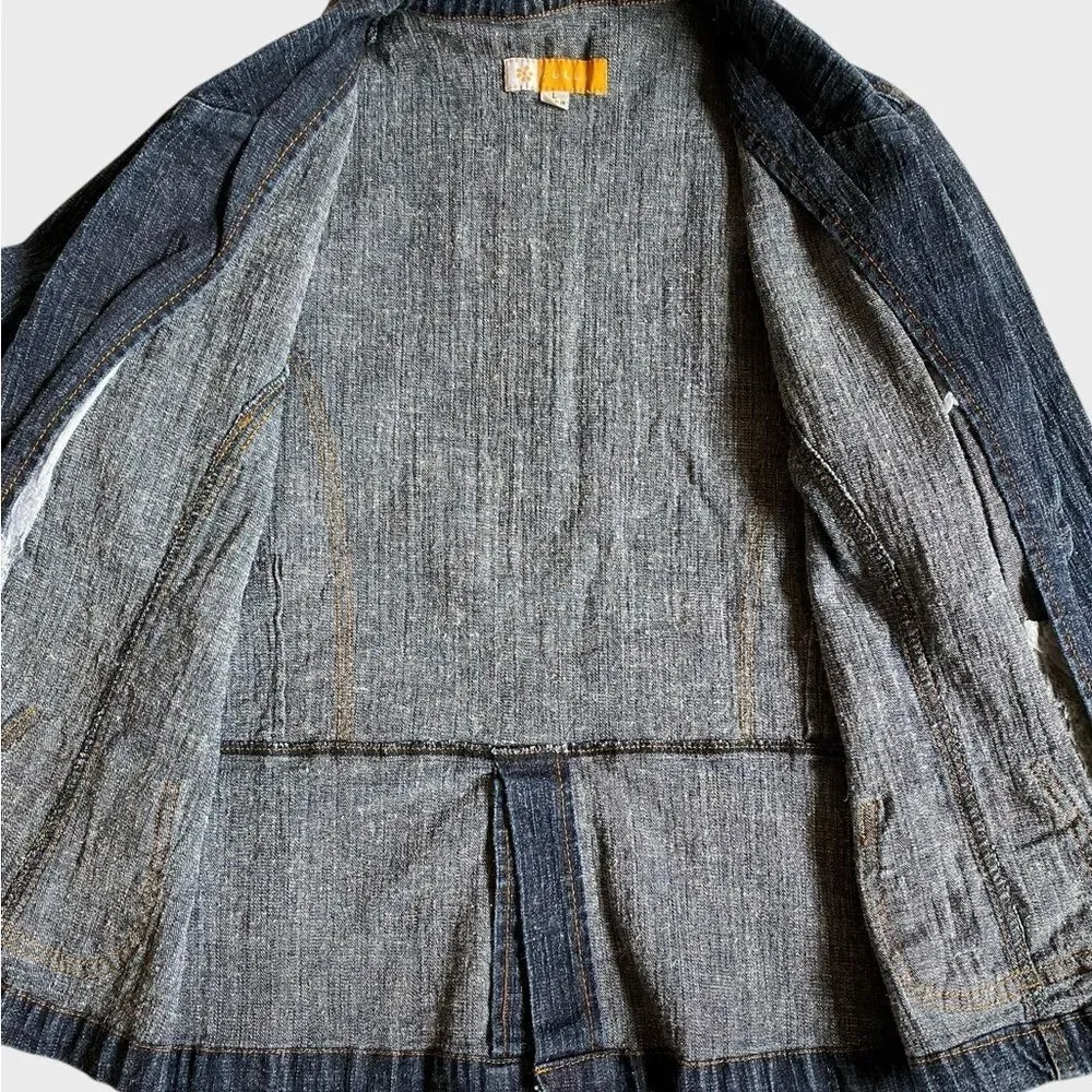 Tulle Women's Three-Button Denim Jacket Sz L Fitted Pockets Retro Chic Coquette